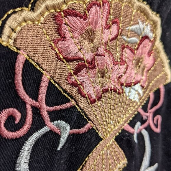 VINTAGE Venus Embroidered flared black pants cotton size 2 A3 - Picture 6 of 12